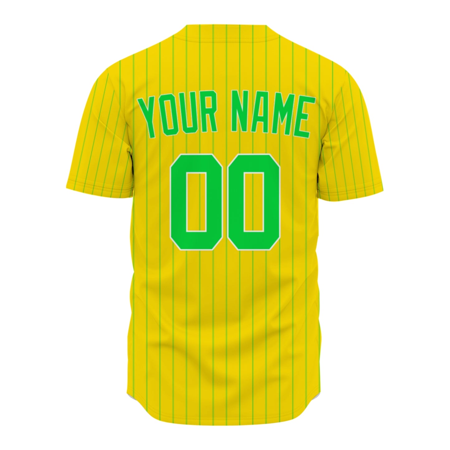 Custom Baseball Jersey - Personalized Yellow Shirt with Green Pinstripes & Graphics
