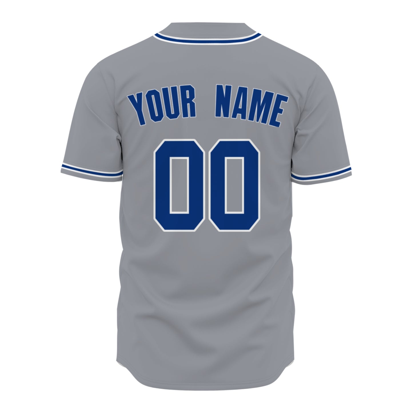 Custom Baseball Jersey - Personalized Grey Shirt with Navy & White Piping - Full Sublimation
