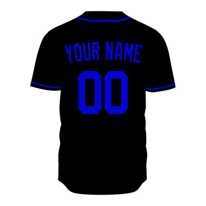 Custom Baseball Jersey - Personalized Black Shirt with Blue Piping - Full Sublimation
