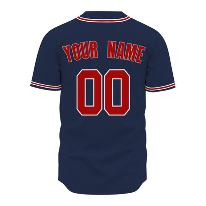 Custom Baseball Jersey - Personalized Navy Shirt with Red & White Piping - Full Sublimation