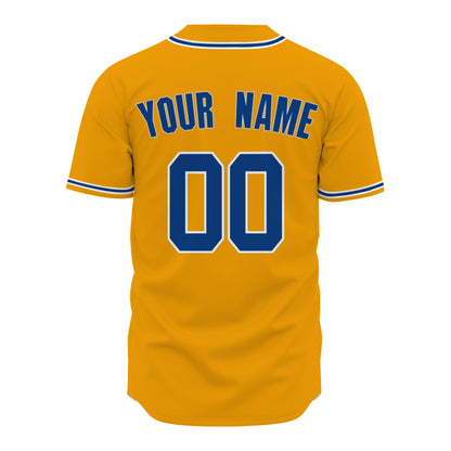 Custom Baseball Jersey - Personalized Gold Shirt with Blue & White Piping Graphics
