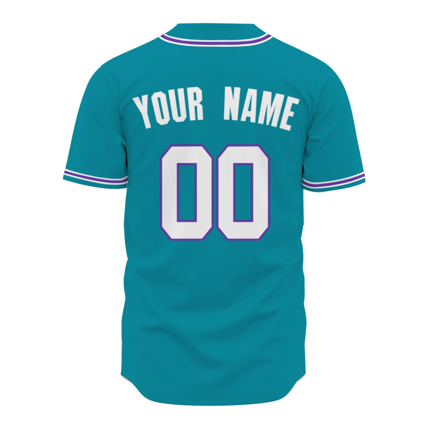 Custom Baseball Jersey - Personalized Teal Shirt with Purple & White Piping - Full Sublimation