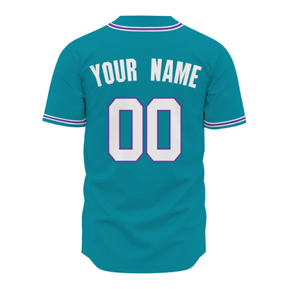 Custom Baseball Jersey - Personalized Teal Shirt with Purple & White Piping - Full Sublimation