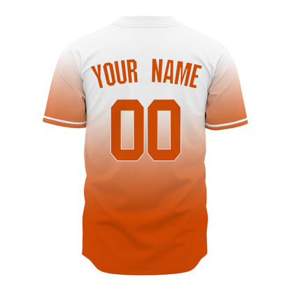 Custom Baseball Jersey - Personalized Gradient Shirt with White & Orange Design - Full Sublimation