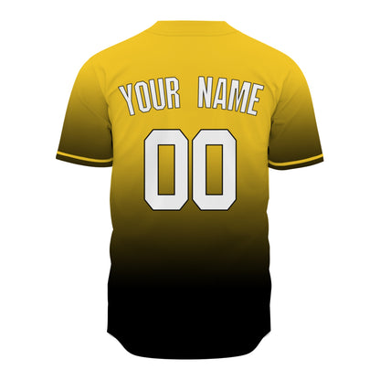 Custom Baseball Jersey - Personalized Gradient Shirt with Black & Yellow Design - Full Sublimation