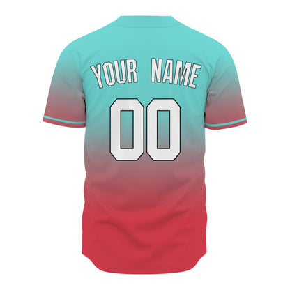 Custom Baseball Jersey - Personalized Gradient Shirt with Teal & Red Design - Full Sublimation