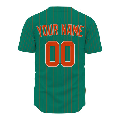 Custom Baseball Jersey - Personalized Green Shirt with Pinstripes & Orange Details