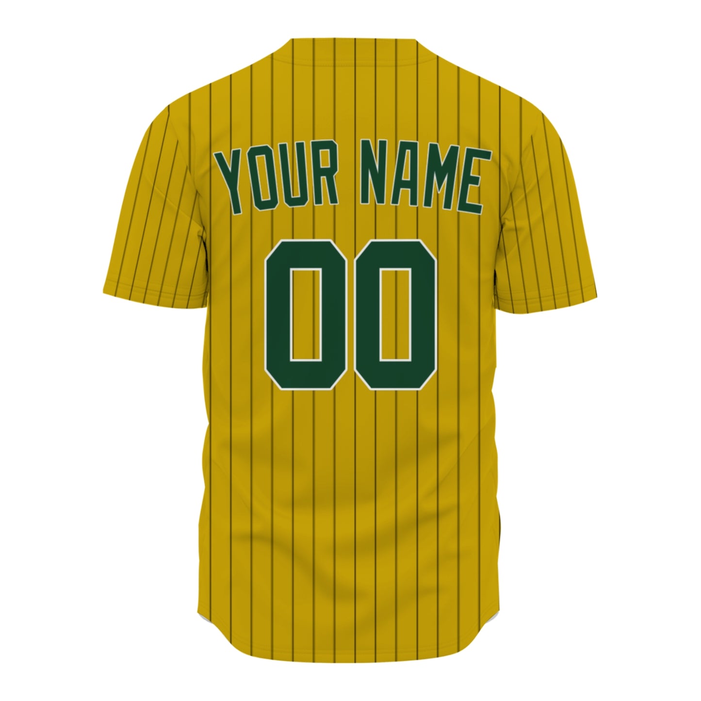 Custom Baseball Jersey - Personalized Gold Shirt with Pinstripes & Green Graphics