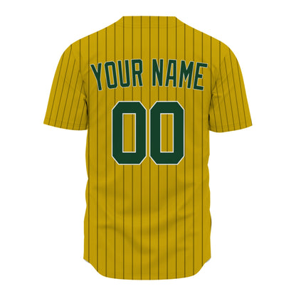 Custom Baseball Jersey - Personalized Gold Shirt with Pinstripes & Green Graphics