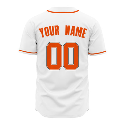 Custom Baseball Jersey - Personalized White Shirt with Orange Piping - Full Sublimation