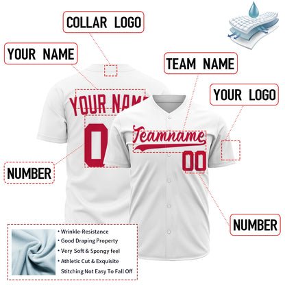 Custom Baseball Jersey - Personalized White Shirt with Red Lettering - Full Sublimation for Men Women- Personalized Team Sportswear printed or Stitched Name Number (Size S-8XL)