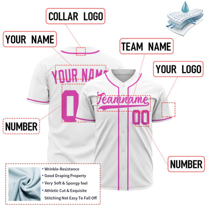 Custom Baseball Jersey - Personalized White Shirt with Pink Lettering - Full Sublimation