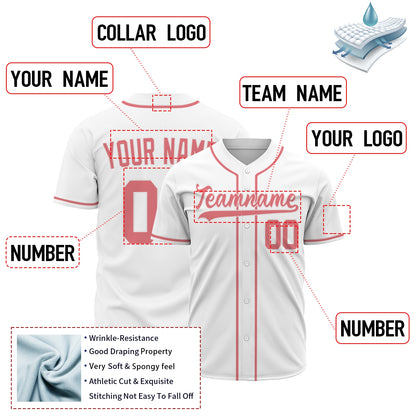 Custom Baseball Jersey - Personalized White Shirt with Soft Red Details - Full Sublimation for Men Women- Personalized Team Sportswear printed or Stitched Name Number (Size S-8XL)
