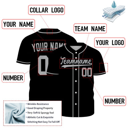 Custom Baseball Jersey - Personalized Black Shirt with Grey Details - Full Sublimation
