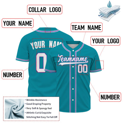 Custom Baseball Jersey - Personalized Teal Shirt with Purple & White Piping - Full Sublimation
