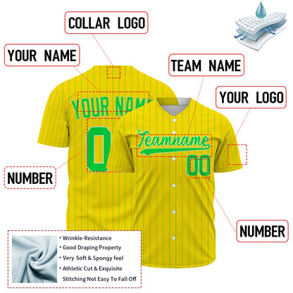 Custom Baseball Jersey - Personalized Yellow Shirt with Green Pinstripes & Graphics