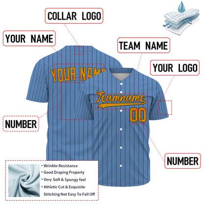 Custom Baseball Jersey - Light Blue Shirt with Pinstripes & Custom Orange Graphics