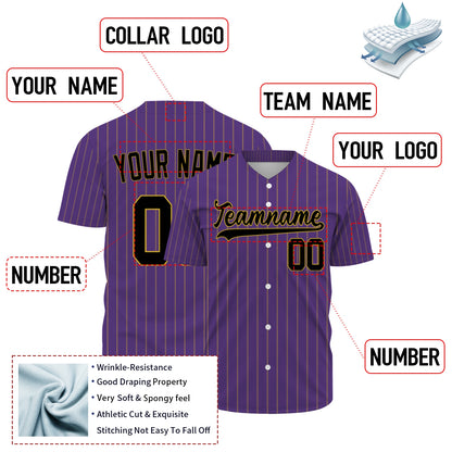 Custom Baseball Jersey - Personalized Purple Shirt with Gold Pinstripes - Full Sublimation