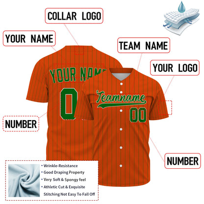 Custom Baseball Jersey - Personalized Orange Shirt with Pinstripes & Green Graphics
