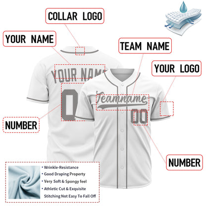 Custom Baseball Jersey - Personalized White Shirt with Grey Piping - Full Sublimation for Men Women- Personalized Team Sportswear printed or Stitched Name Number (Size S-8XL)