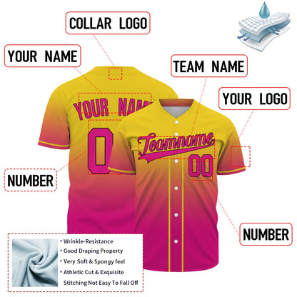 Custom Baseball Jersey - Personalized Gradient Shirt with Yellow & Pink Design - Full Sublimation