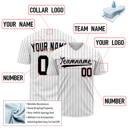 Custom Baseball Jersey - Personalized White Shirt with Black Pinstripes - Full Sublimation