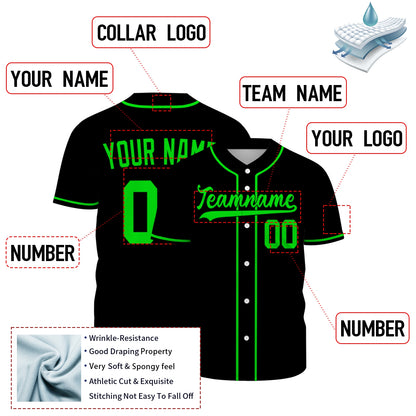 Custom Baseball Jersey - Personalized Black Shirt with Neon Green Piping - Full Sublimation