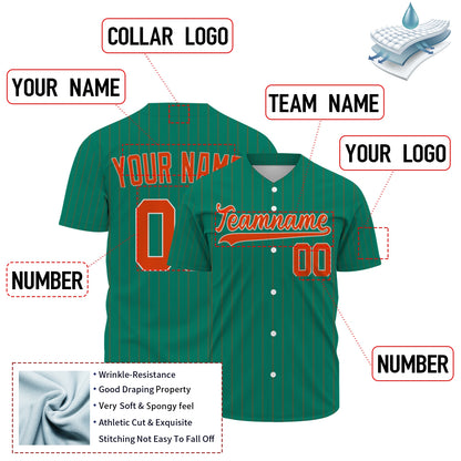Custom Baseball Jersey - Personalized Green Shirt with Pinstripes & Orange Details