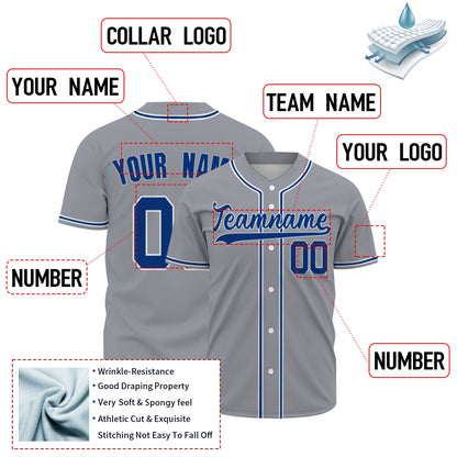 Custom Baseball Jersey - Personalized Grey Shirt with Navy & White Piping - Full Sublimation