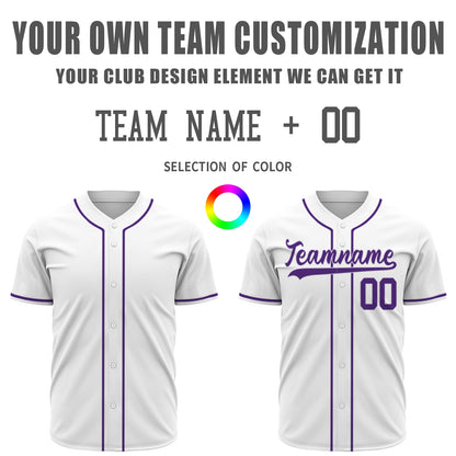 Premium Custom Baseball Jersey | White Shirt with Purple Trim - Full Sublimation