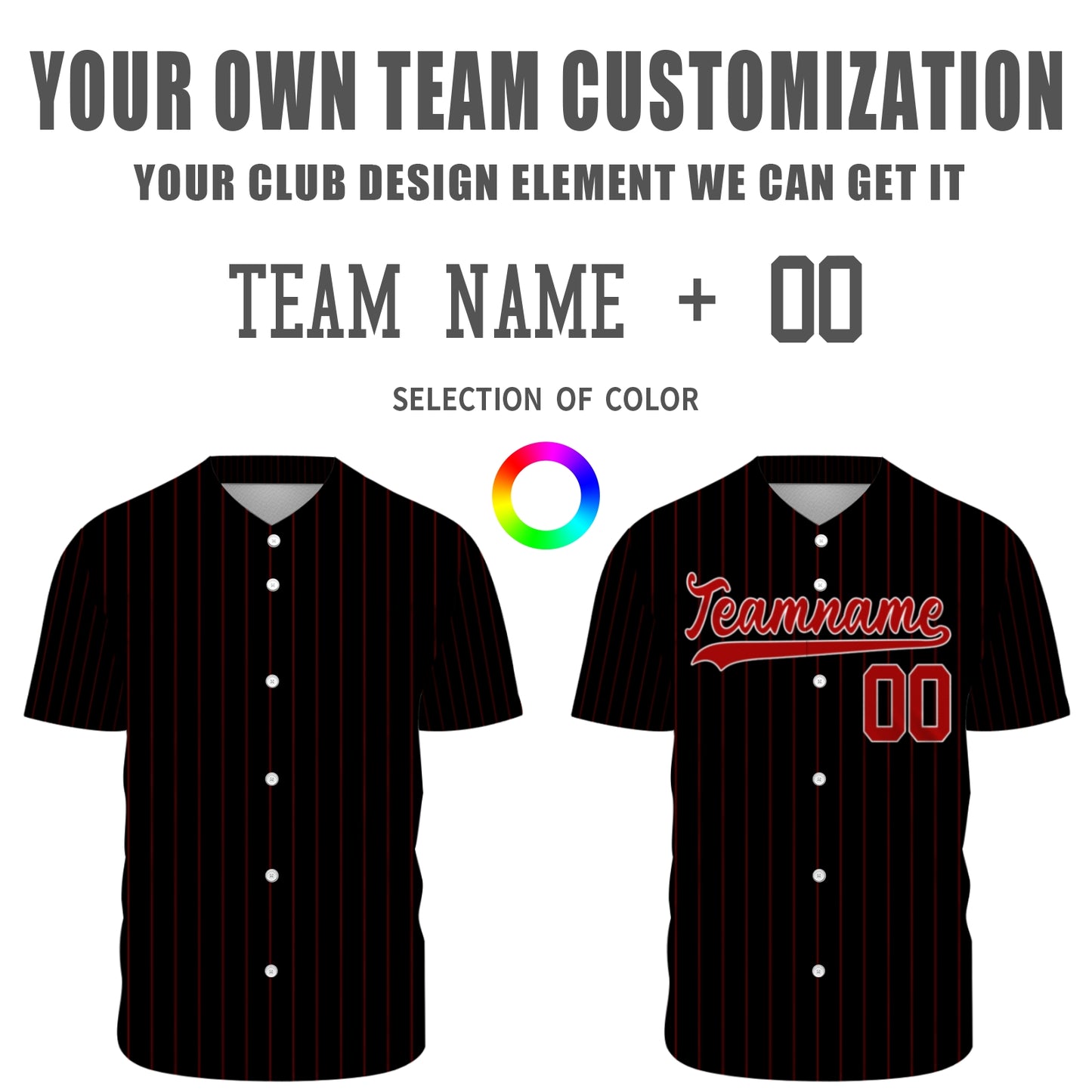 Custom Baseball Jersey - Personalized Black Shirt with Red Pinstripes - Full Sublimation
