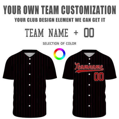 Custom Baseball Jersey - Personalized Black Shirt with Red Pinstripes - Full Sublimation
