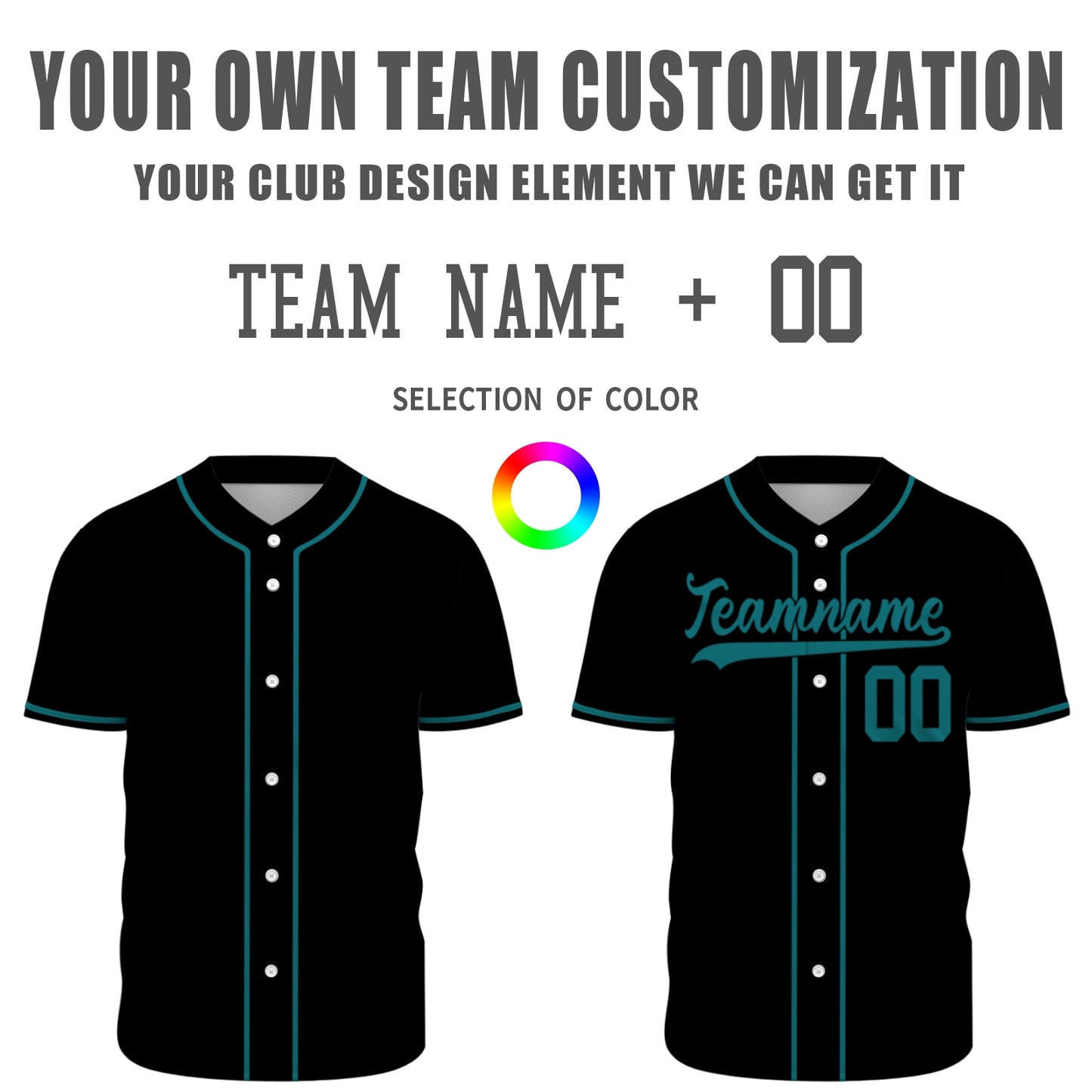 Custom Baseball Jersey - Personalized Black Shirt with Teal Piping - Full Sublimation for Men Women- Personalized Team Sportswear printed or Stitched Name Number (Size S-8XL)