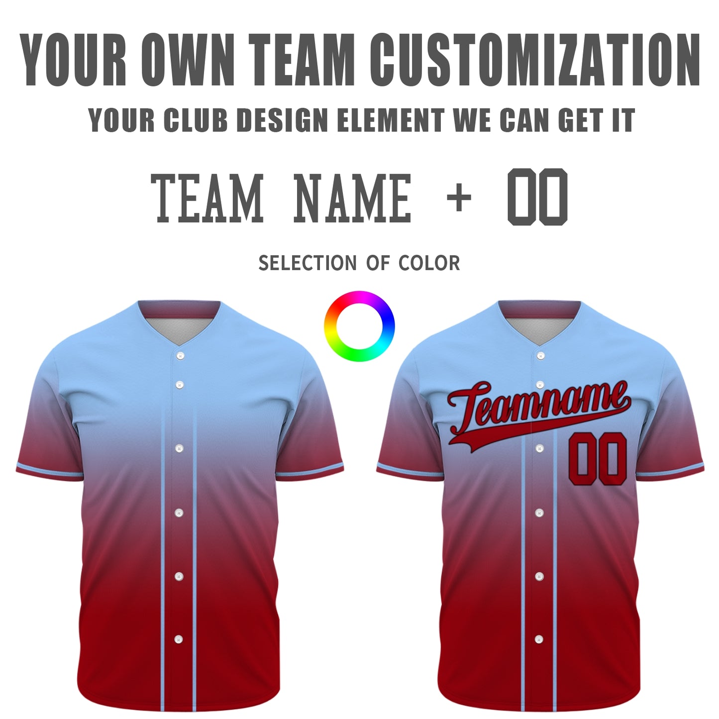 Custom Baseball Jersey - Personalized Gradient Shirt with Blue & Red Design - Full Sublimation