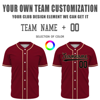 Custom Baseball Jersey - Personalized Maroon Shirt with Gold Piping & Black Graphics