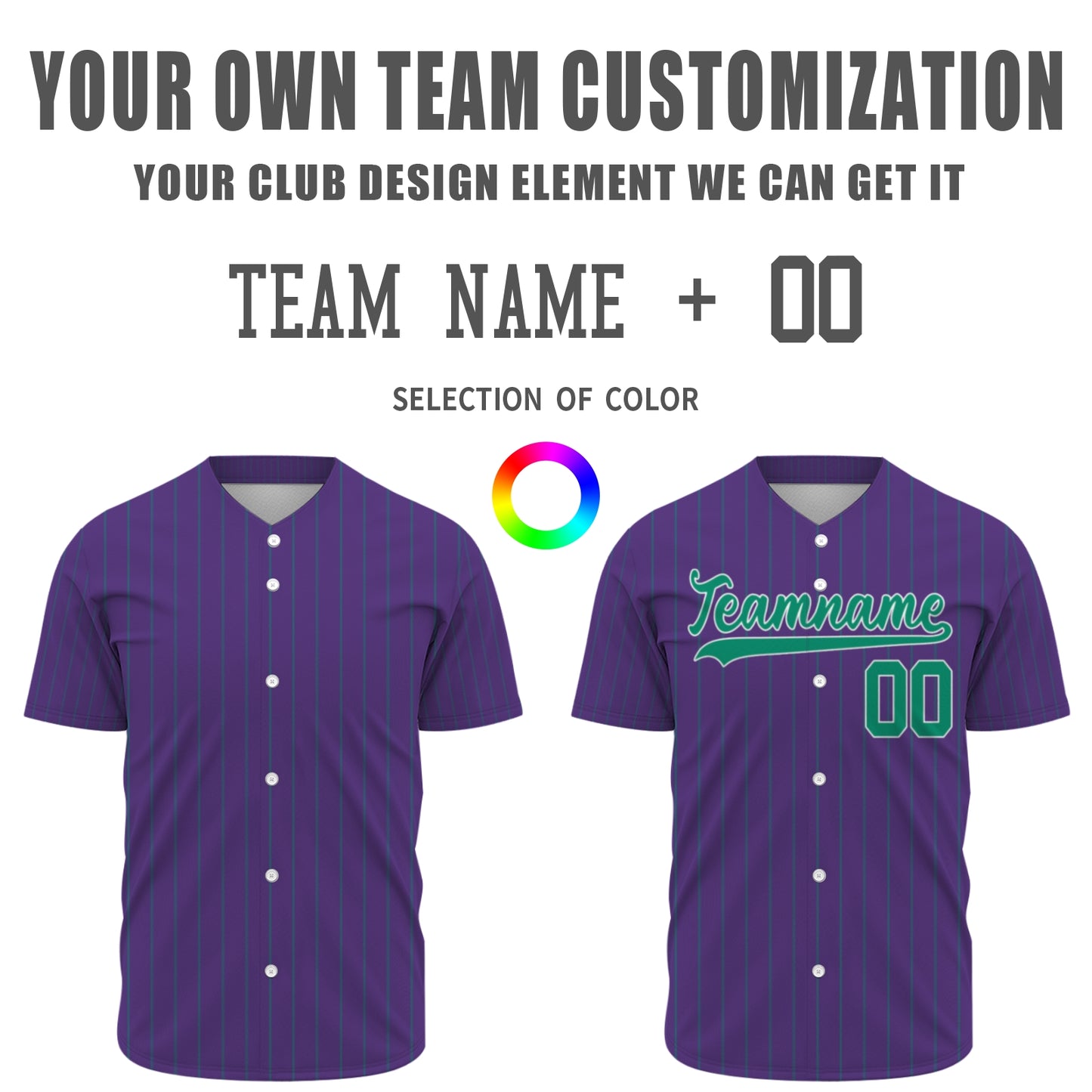 Custom Baseball Jersey - Personalized Purple Shirt with Pinstripes & Green Graphics