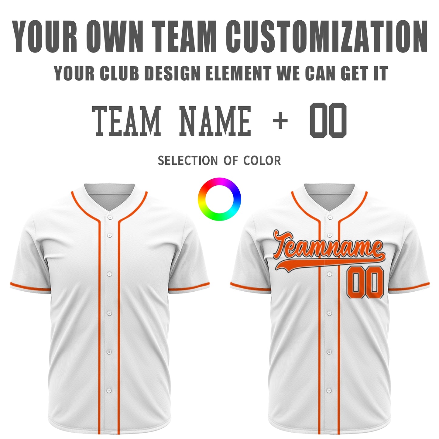 Custom Baseball Jersey - Personalized White Shirt with Orange Piping - Full Sublimation