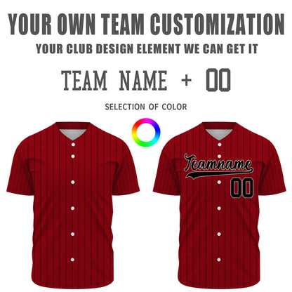 Custom Baseball Jersey - Personalized Maroon Shirt with Pinstripes & Black Graphics