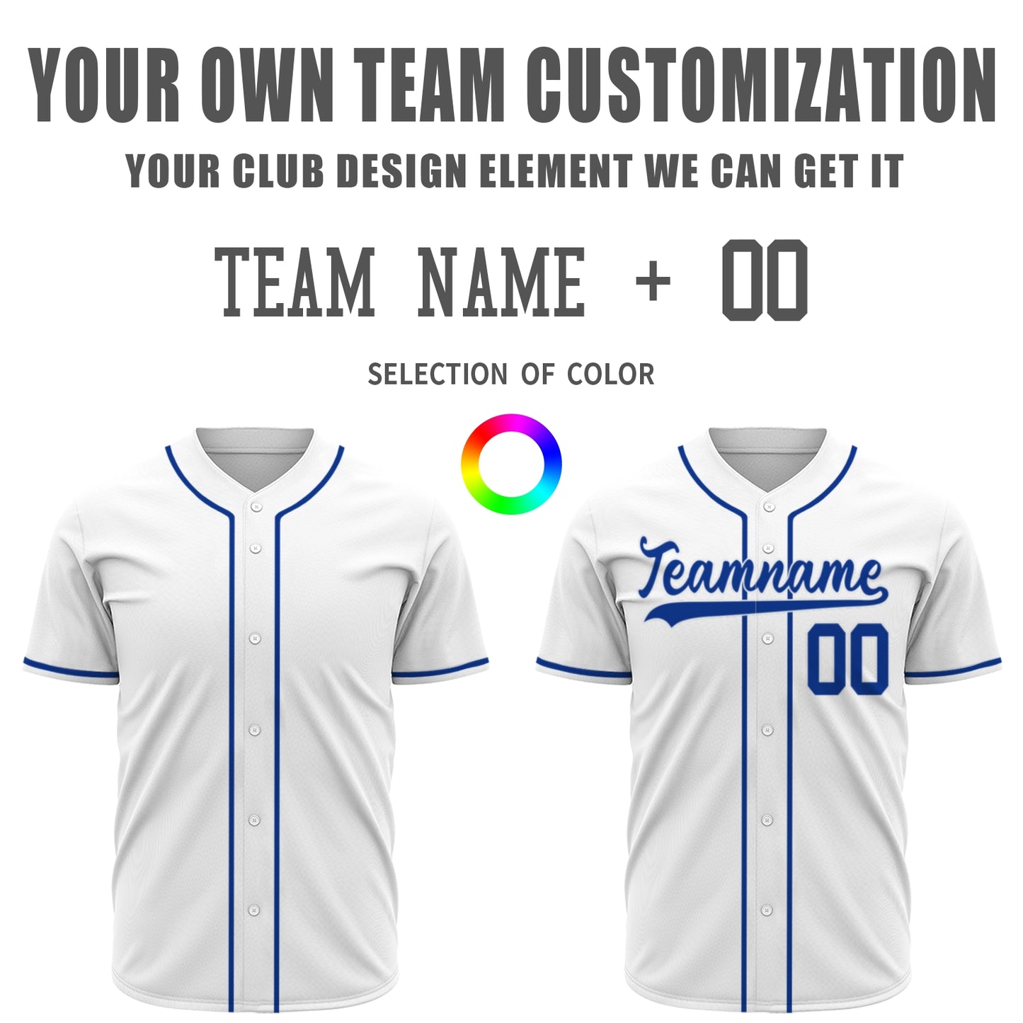 Custom Baseball Jersey - Personalized White Shirt with Royal Blue Details - Full Sublimation for Men Women- Personalized Team Sportswear printed or Stitched Name Number (Size S-8XL)