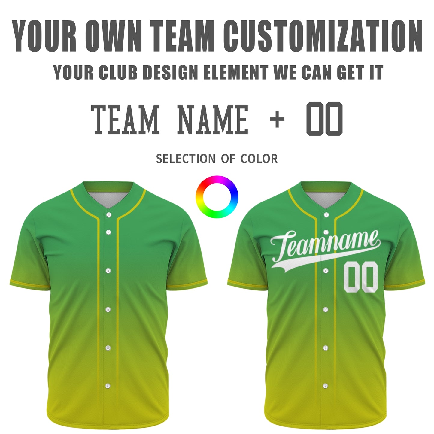 Custom Baseball Jersey - Personalized Gradient Shirt with Green & Yellow Design - Full Sublimation