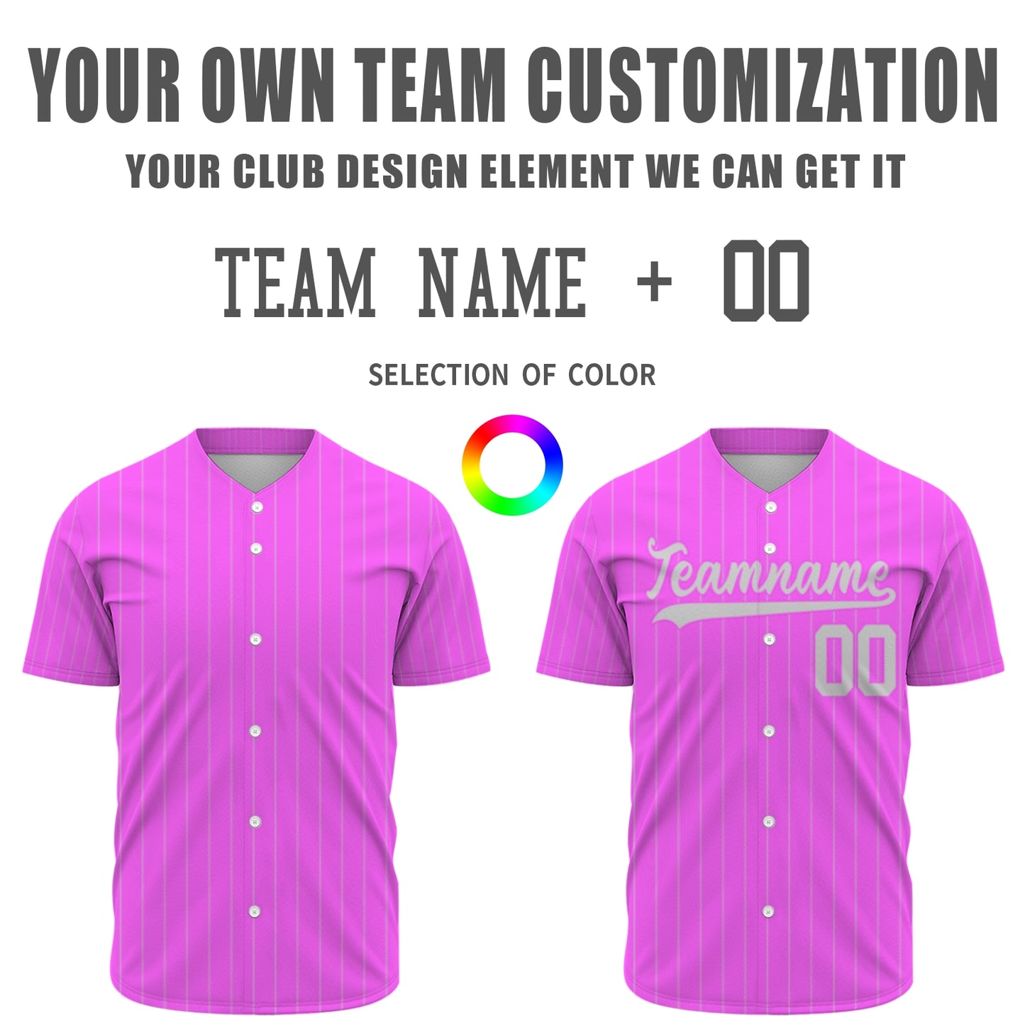 Custom Baseball Jersey - Personalized Pink Shirt with White Pinstripes - Full Sublimation