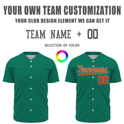 Custom Baseball Jersey - Personalized Green Shirt with Pinstripes & Orange Details