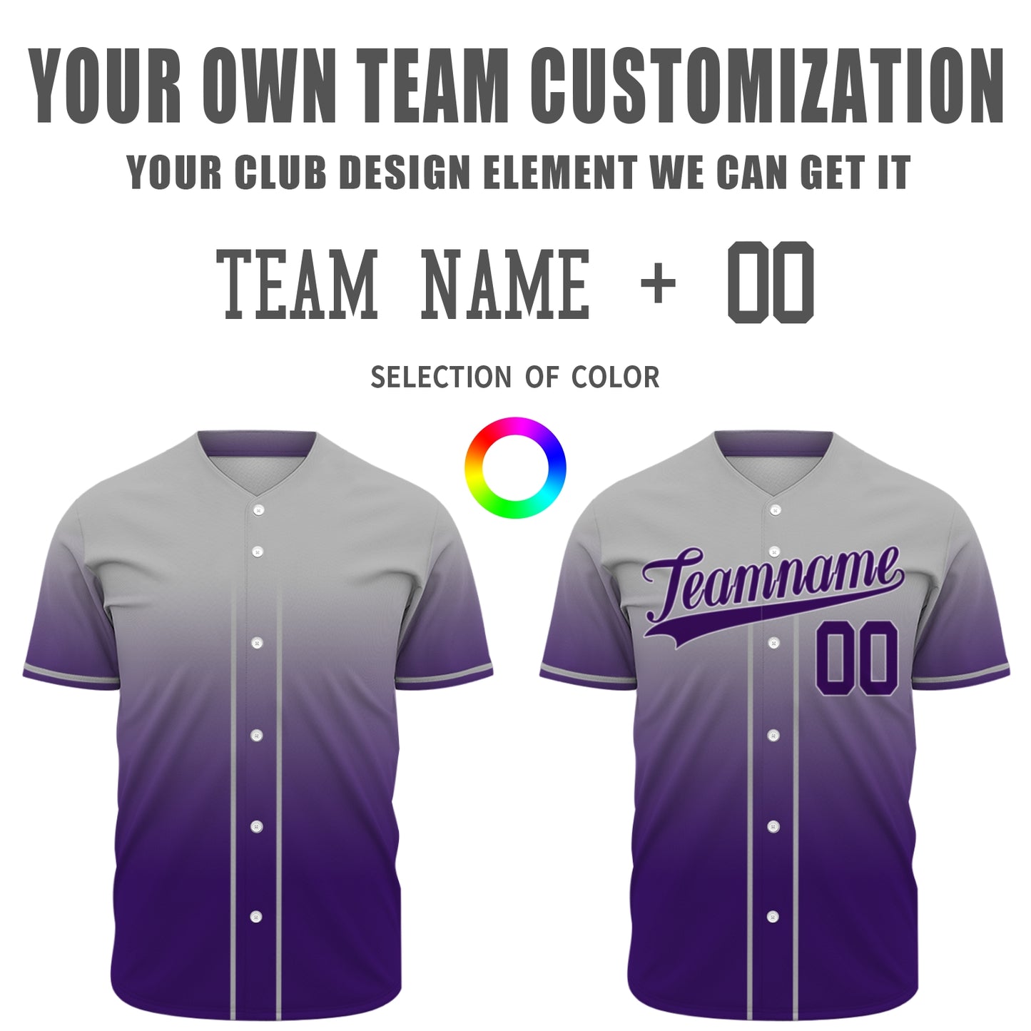 Custom Baseball Jersey - Personalized Gradient Shirt with Grey & Purple Design - Full Sublimation