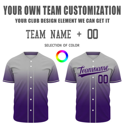 Custom Baseball Jersey - Personalized Gradient Shirt with Grey & Purple Design - Full Sublimation