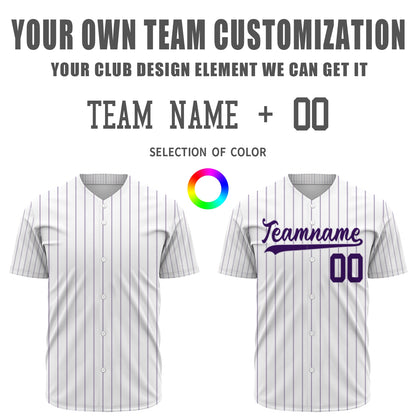 Custom Baseball Jersey - Personalized White Shirt with Purple Pinstripes - Full Sublimation