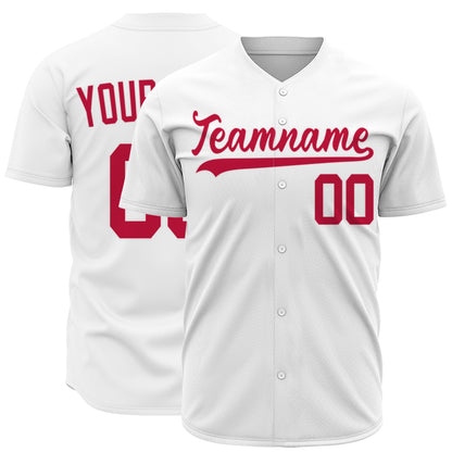 Custom Baseball Jersey - Personalized White Shirt with Red Lettering - Full Sublimation for Men Women- Personalized Team Sportswear printed or Stitched Name Number (Size S-8XL)