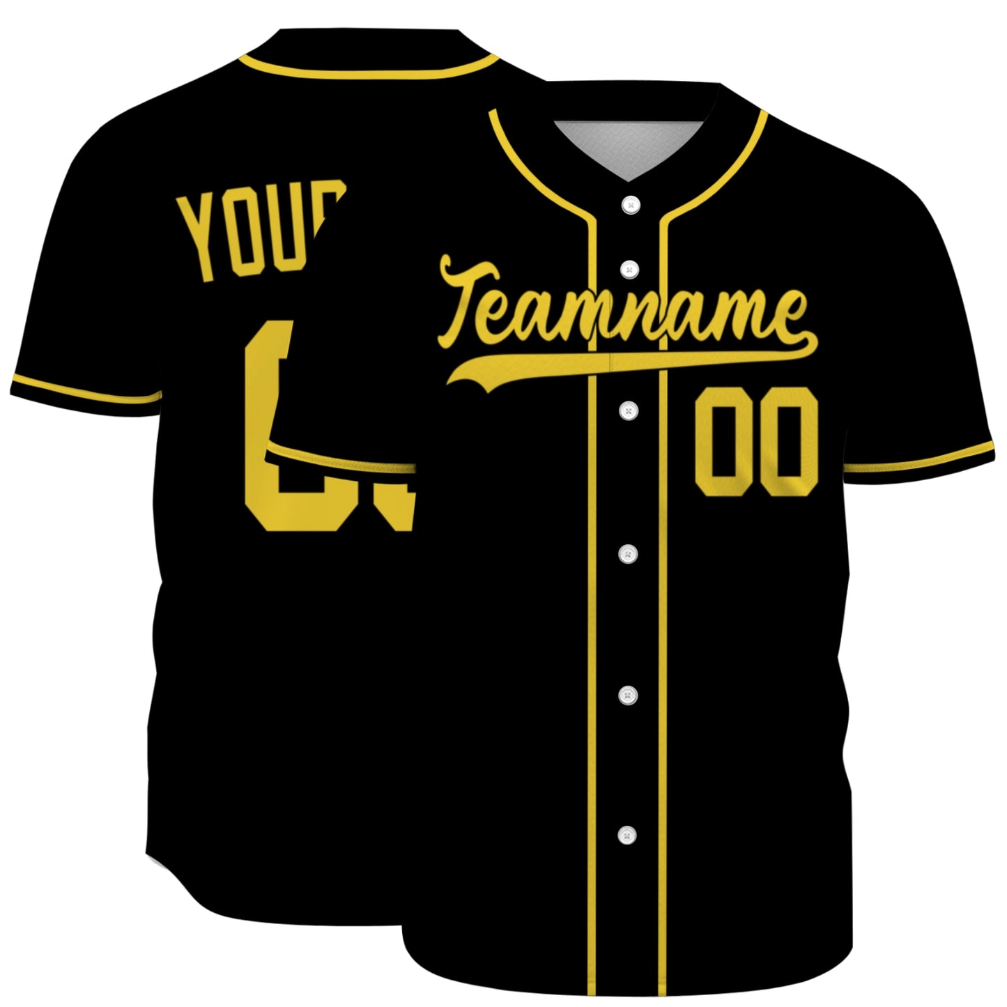 Custom Baseball Jersey - Personalized Black Shirt with Gold Lettering - Full Sublimation for Men Women- Personalized Team Sportswear printed or Stitched Name Number (Size S-8XL)