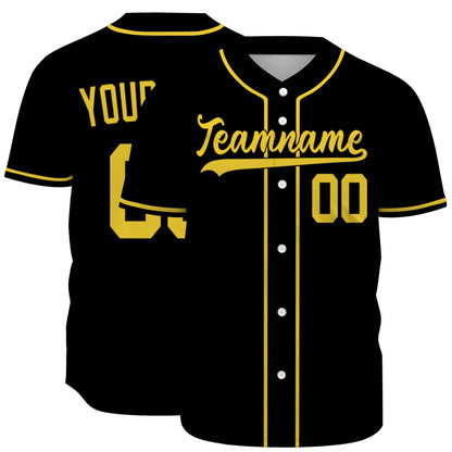 Custom Baseball Jersey - Personalized Black Shirt with Gold Lettering - Full Sublimation for Men Women- Personalized Team Sportswear printed or Stitched Name Number (Size S-8XL)