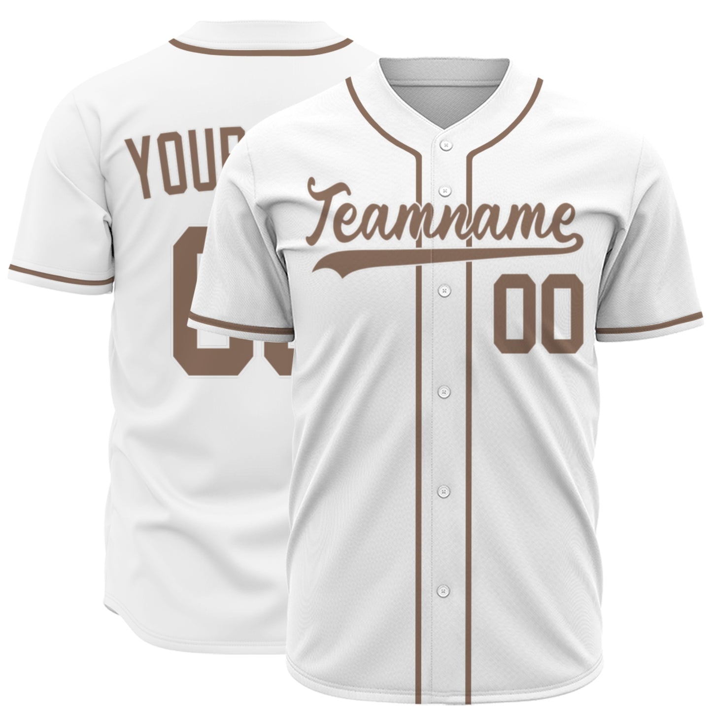 Custom Baseball Jersey - Personalized White Shirt with Brown Lettering - Full Sublimation for Men Women- Personalized Team Sportswear printed or Stitched Name Number (Size S-8XL)