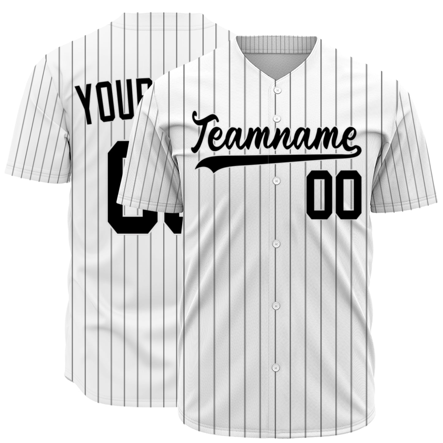 Custom Baseball Jersey - Personalized White Shirt with Black Pinstripes - Full Sublimation